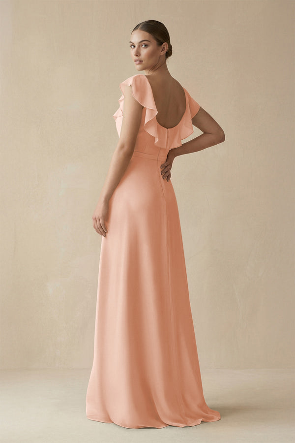 Square Neck A - Line Bridesmaid Dress with Ruffles in English Rose - KISS BRIDAL Bridesmaid Dresses