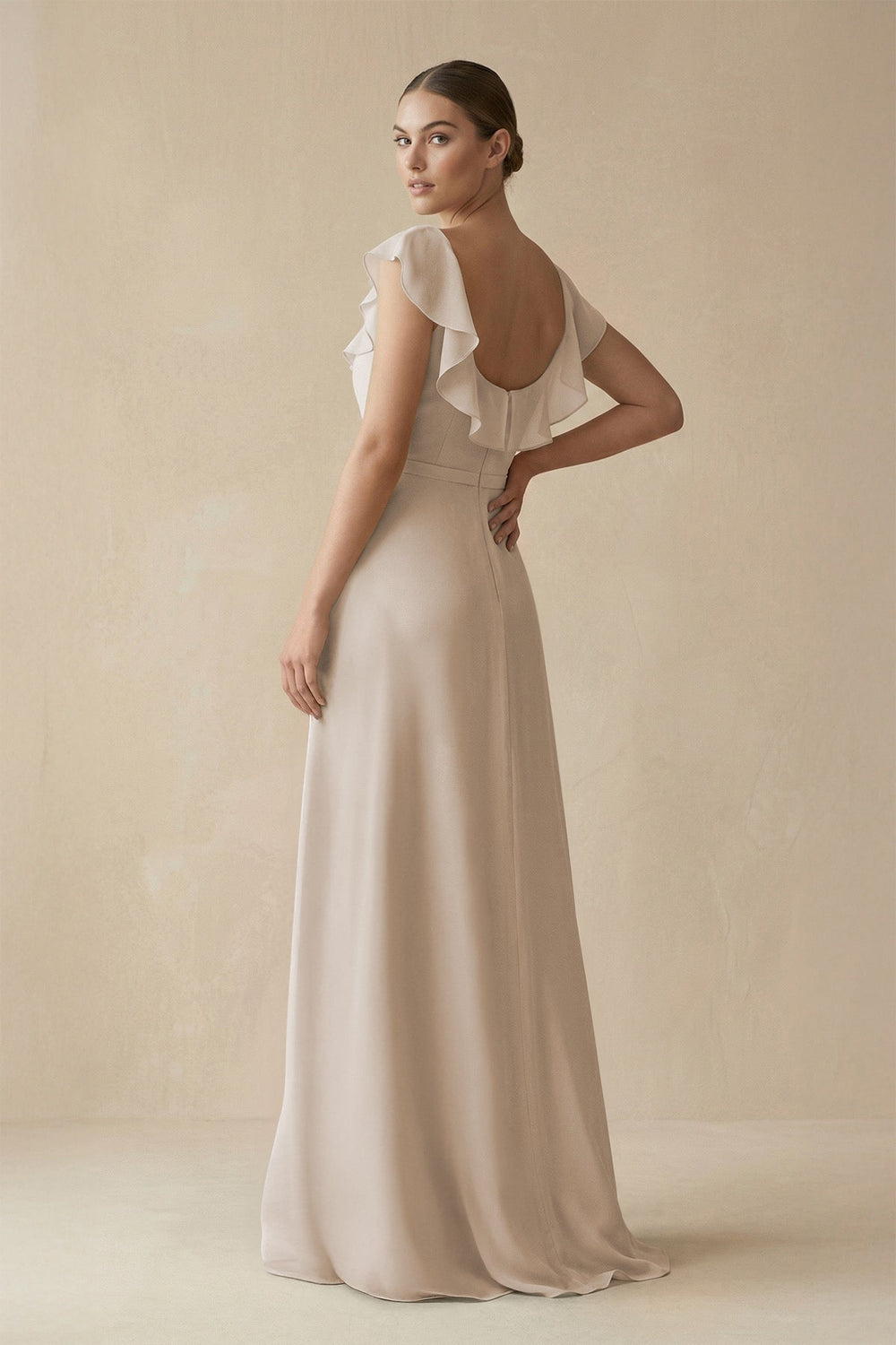 Square Neck A - Line Bridesmaid Dress with Ruffles in Frost - KISS BRIDAL Bridesmaid Dresses