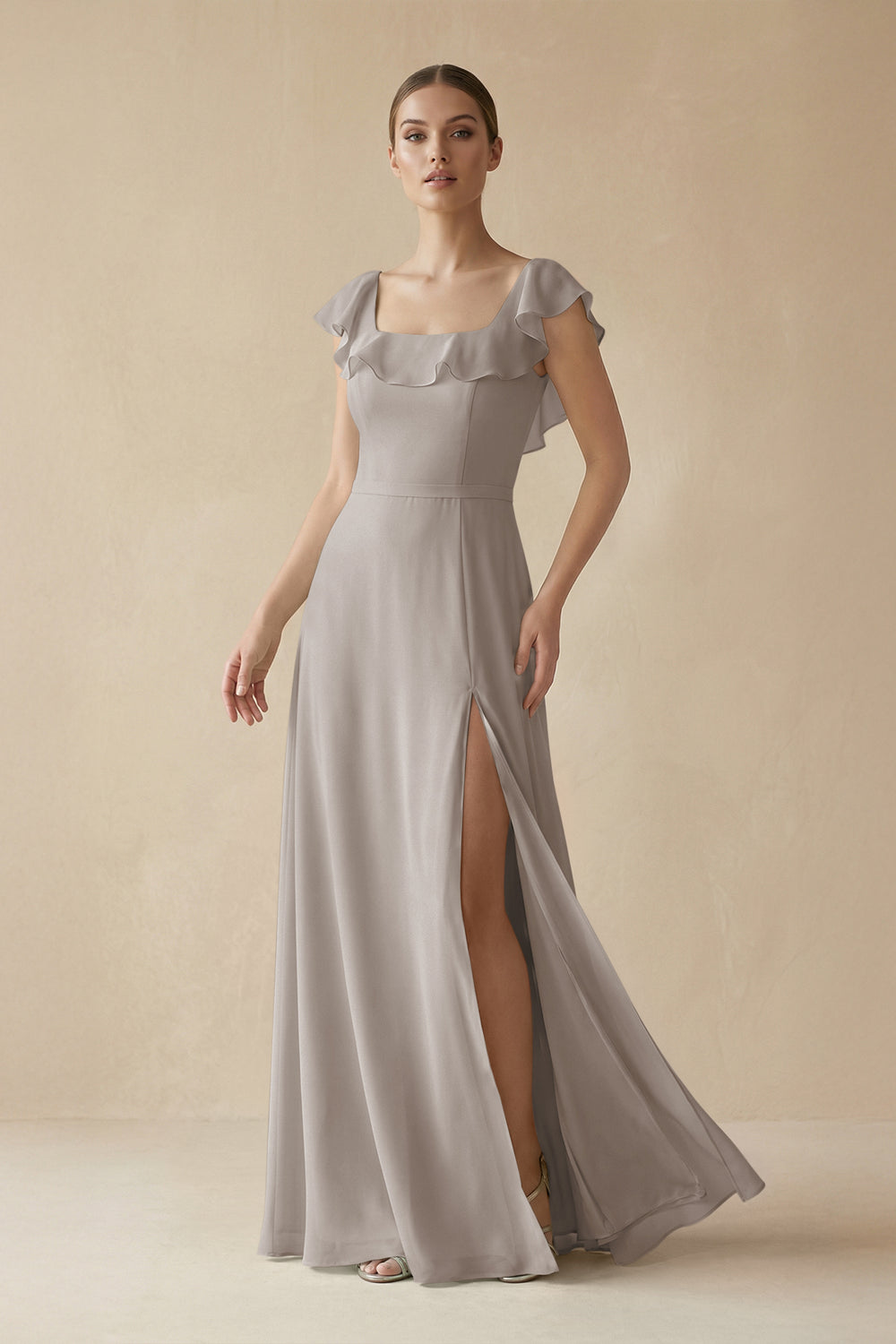 Square Neck A-Line Bridesmaid Dress with Ruffles in Frost