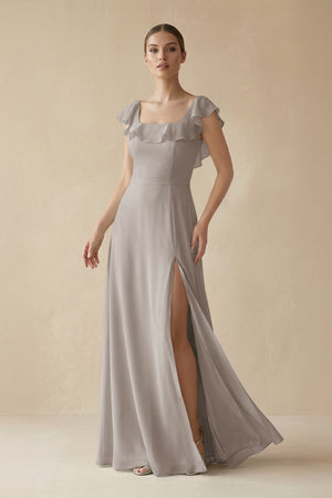 Square Neck A - Line Bridesmaid Dress with Ruffles in Frost - KISS BRIDAL Bridesmaid Dresses