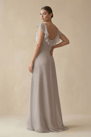 Square Neck A - Line Bridesmaid Dress with Ruffles in Frost - KISS BRIDAL Bridesmaid Dresses