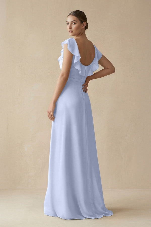 Square Neck A - Line Bridesmaid Dress with Ruffles in Ice - KISS BRIDAL Bridesmaid Dresses