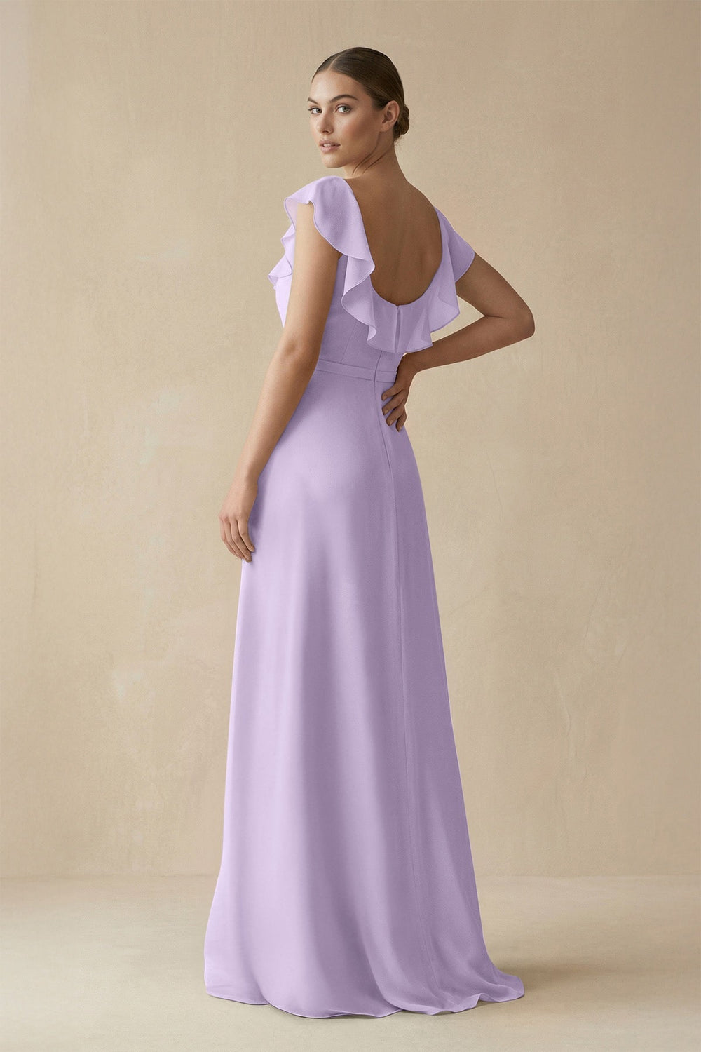 Square Neck A - Line Bridesmaid Dress with Ruffles in Lavender - KISS BRIDAL Bridesmaid Dresses