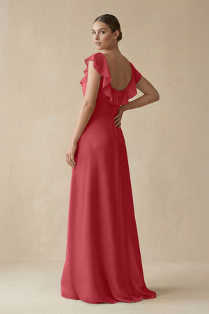 Square Neck A - Line Bridesmaid Dress with Ruffles in Merlot - SHE IS ME Bridesmaid Dresses