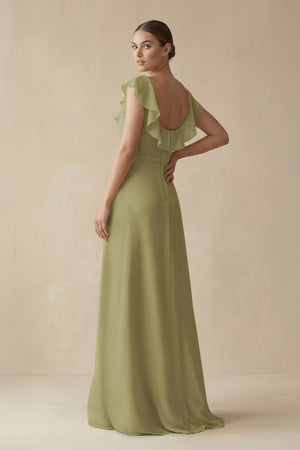 Square Neck A-Line Bridesmaid Dress with Ruffles in Moss Green - KISSBRIDAL
