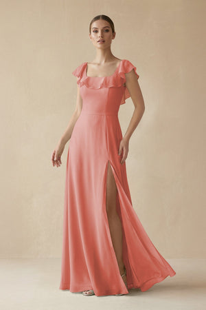 Square Neck A - Line Bridesmaid Dress with Ruffles in Mulberry - KISS BRIDAL Bridesmaid Dresses