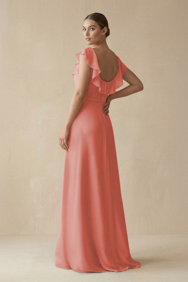 Square Neck A - Line Bridesmaid Dress with Ruffles in Mulberry - KISS BRIDAL Bridesmaid Dresses