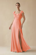 Square Neck A - Line Bridesmaid Dress with Ruffles in Rosette - SHE IS ME Bridesmaid Dresses