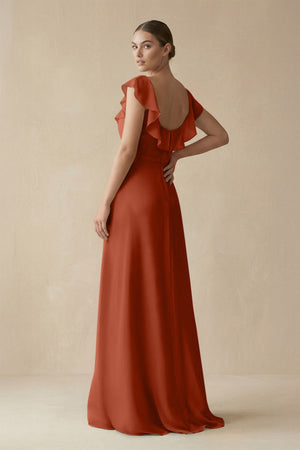Square Neck A - Line Bridesmaid Dress with Ruffles in Spice - KISS BRIDAL Bridesmaid Dresses
