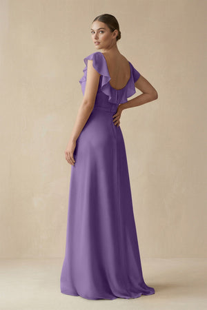 Square Neck A - Line Bridesmaid Dress with Ruffles in Tahiti - KISS BRIDAL Bridesmaid Dresses