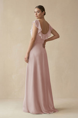 Square Neck A-Line Bridesmaid Dress with Ruffles in Toffee (2) | KISSBRIDAL