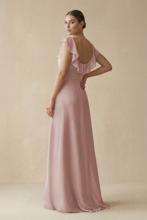 Square Neck A - Line Bridesmaid Dress with Ruffles in Toffee - KISS BRIDAL Bridesmaid Dresses