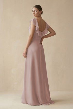 Square Neck A - Line Bridesmaid Dress with Ruffles in Toffee - KISS BRIDAL Bridesmaid Dresses