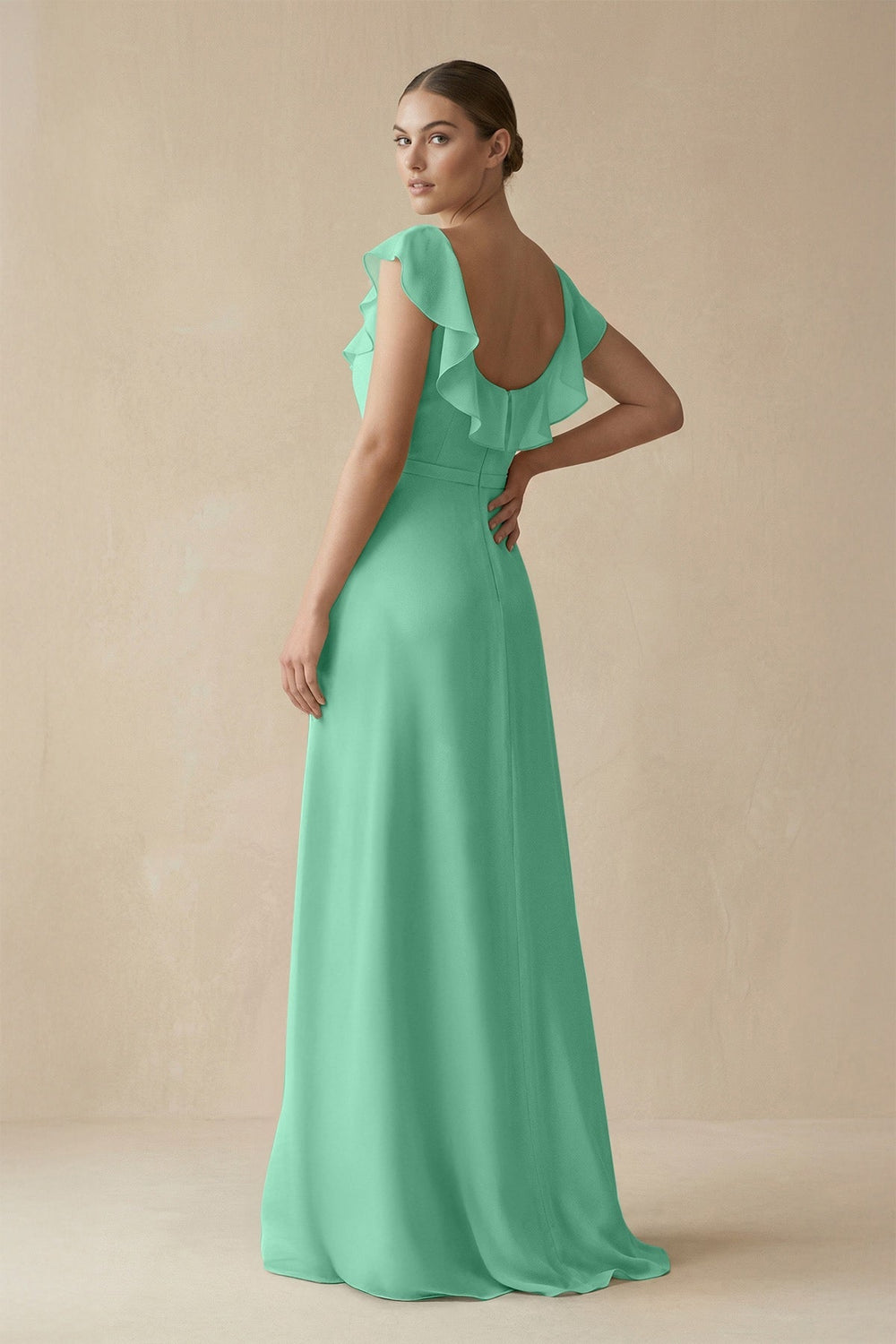 Square Neck A - Line Bridesmaid Dress with Ruffles in Turquoise - KISS BRIDAL Bridesmaid Dresses