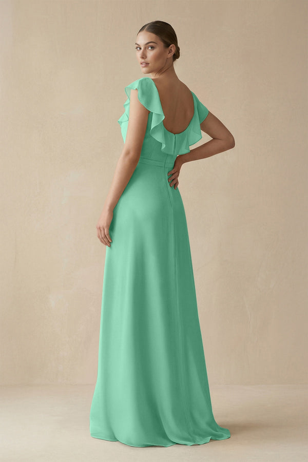 Square Neck A - Line Bridesmaid Dress with Ruffles in Turquoise - KISS BRIDAL Bridesmaid Dresses