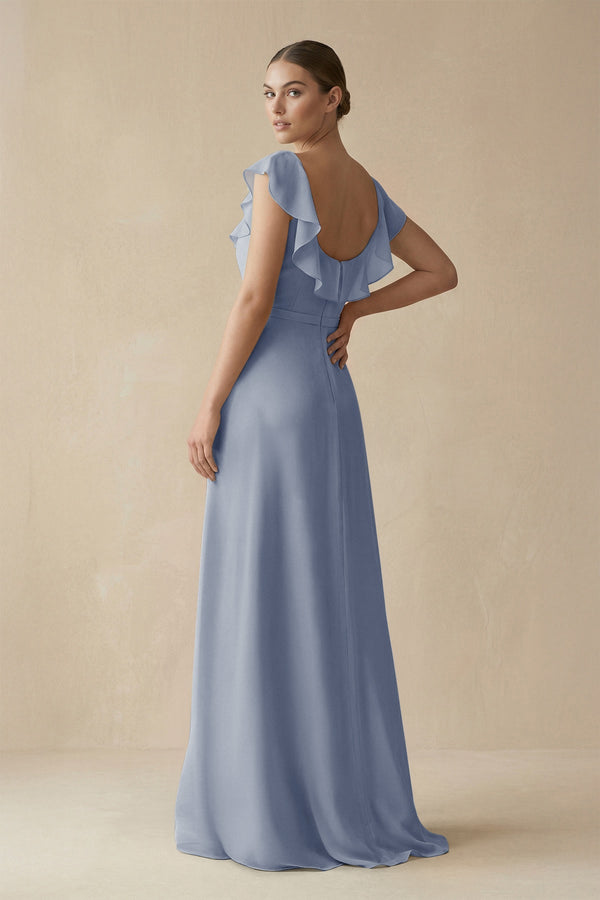 Square Neck A - Line Bridesmaid Dress with Ruffles in Twilight - SHE IS ME Bridesmaid Dresses