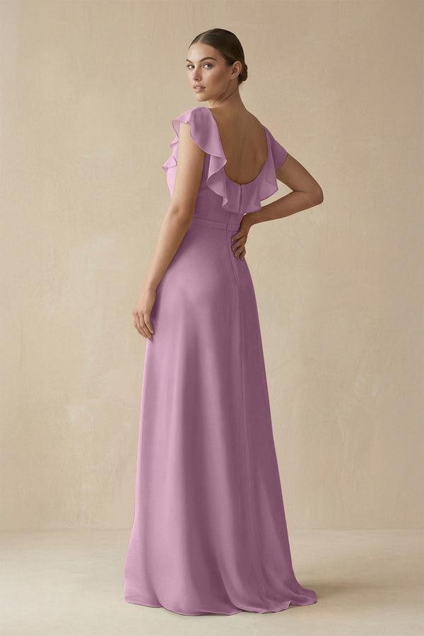 Square Neck A - Line Bridesmaid Dress with Ruffles in Wisteria - KISS BRIDAL Bridesmaid Dresses