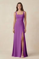 Square Neck A-Line Bridesmaid Dress With Slit in Amethyst - SHE IS ME BRIDESMAID DRESSES