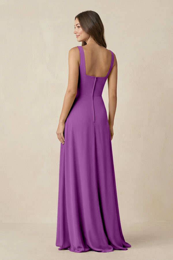 Square Neck A-Line Bridesmaid Dress With Slit in Amethyst - SHE IS ME BRIDESMAID DRESSES