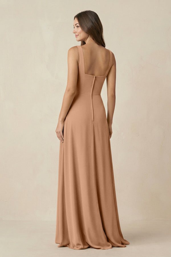 Square Neck A-Line Bridesmaid Dress With Slit in Bronzer - SHE IS ME BRIDESMAID DRESSES