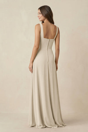 Square Neck A-Line Bridesmaid Dress With Slit in Champagne - SHE IS ME BRIDESMAID DRESSES
