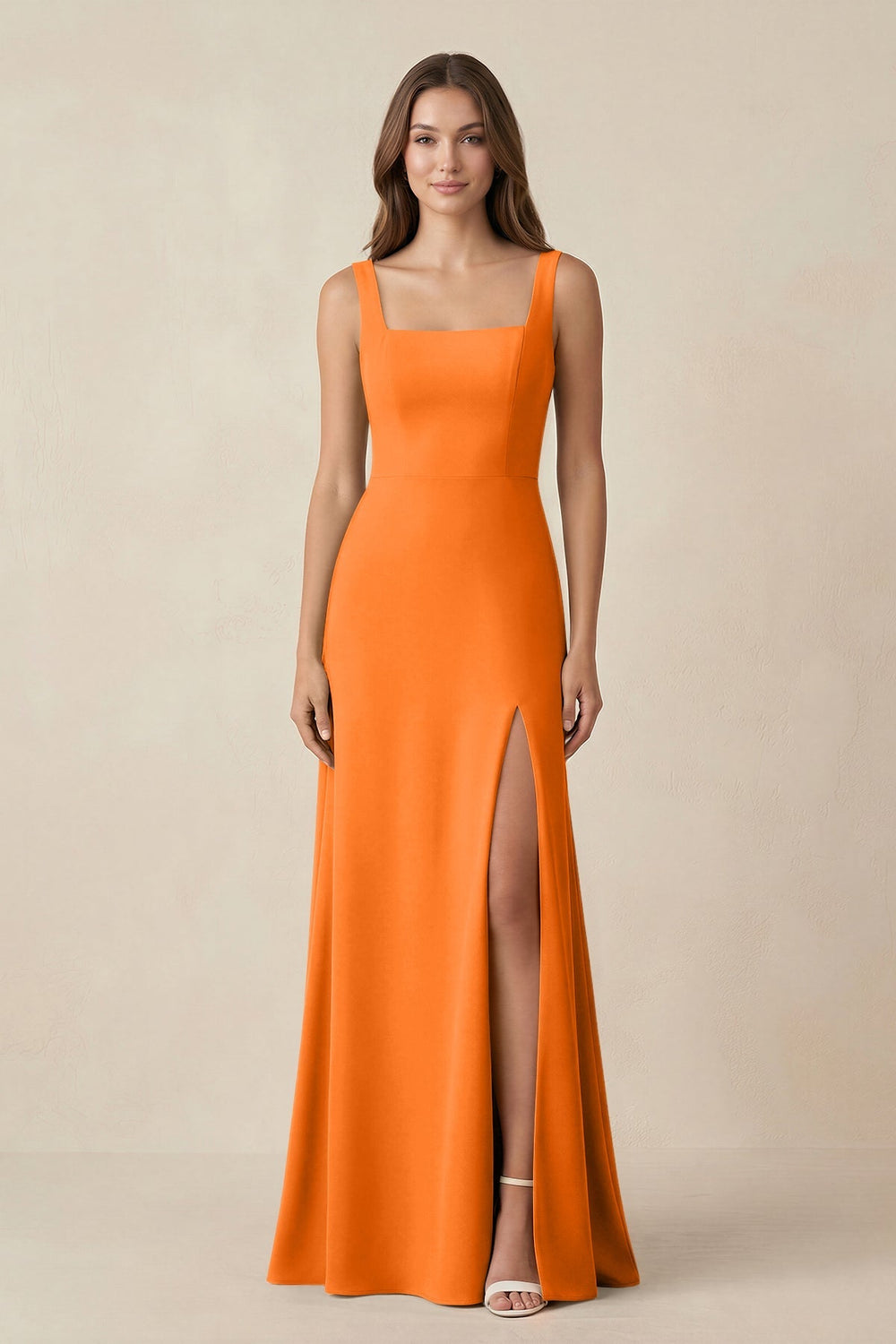 Square Neck A-Line Bridesmaid Dress With Slit in Cinnamon - KISS BRIDAL BRIDESMAID DRESSES
