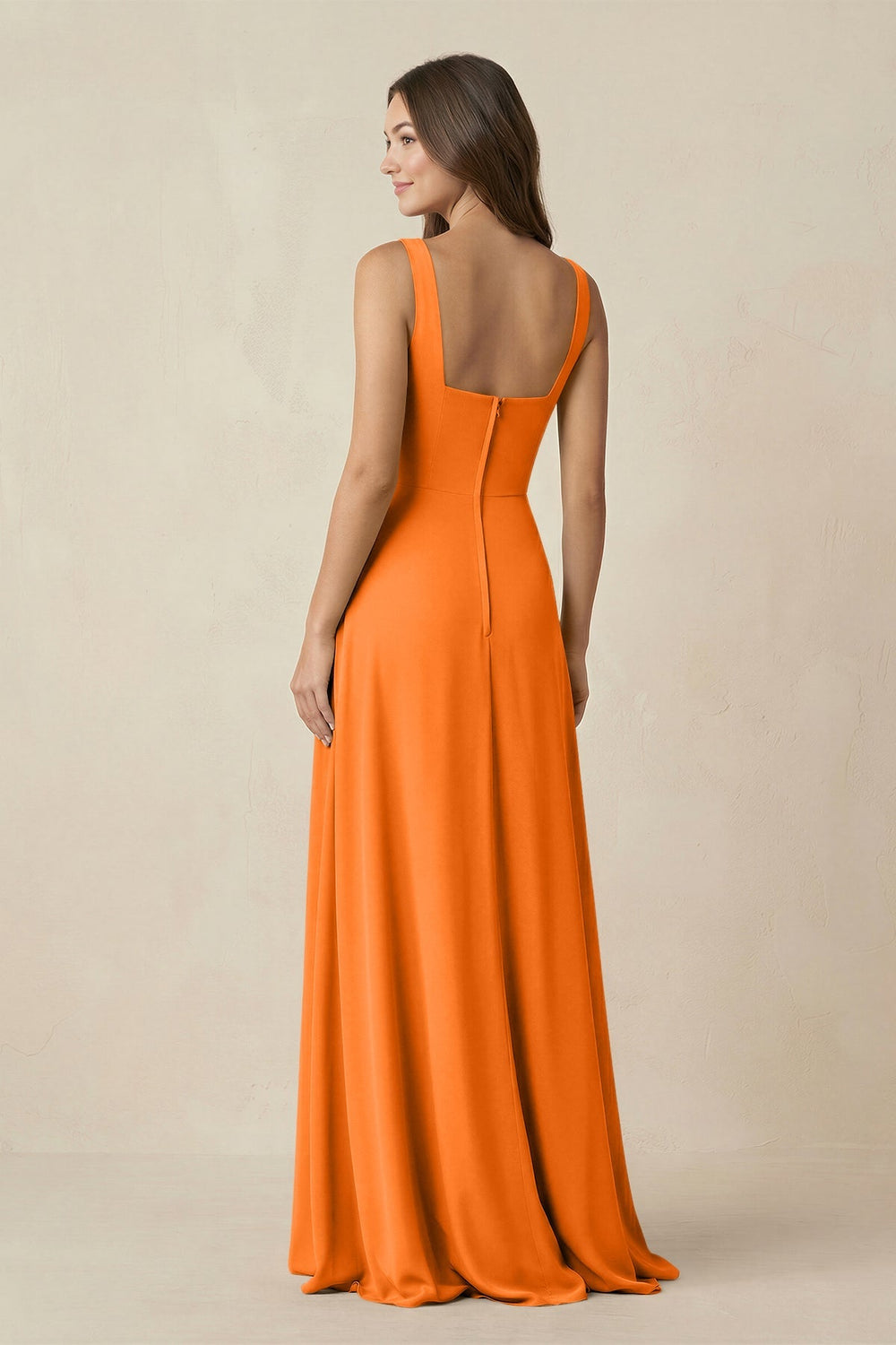 Square Neck A-Line Bridesmaid Dress With Slit in Cinnamon - KISS BRIDAL BRIDESMAID DRESSES