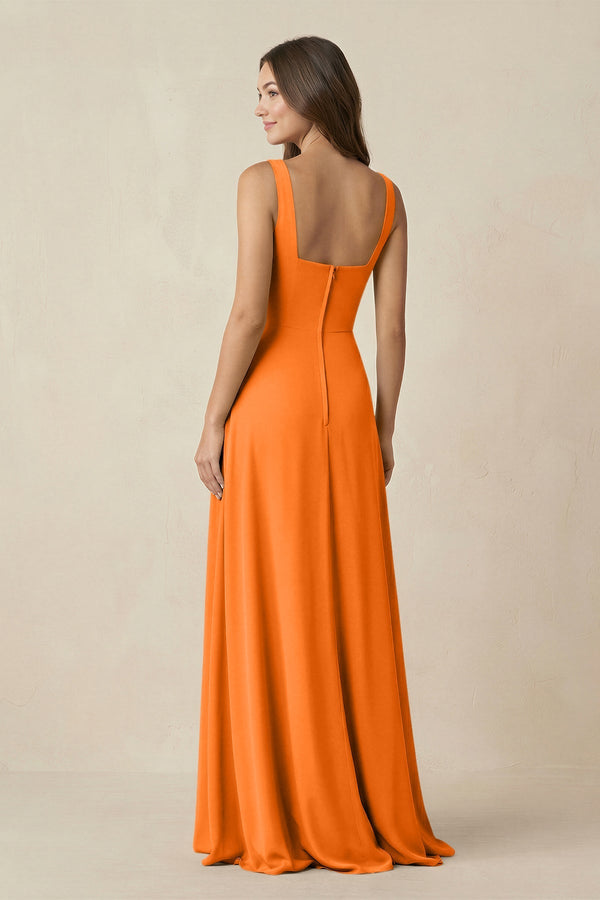 Square Neck A-Line Bridesmaid Dress With Slit in Cinnamon - SHE IS ME BRIDESMAID DRESSES