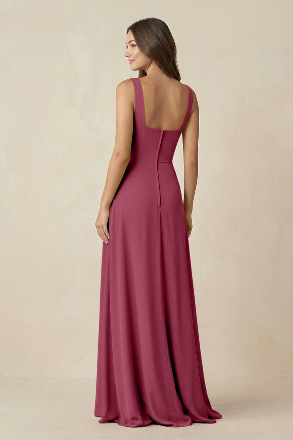 Square Neck A-Line Bridesmaid Dress With Slit in Desert Rose - SHE IS ME BRIDESMAID DRESSES