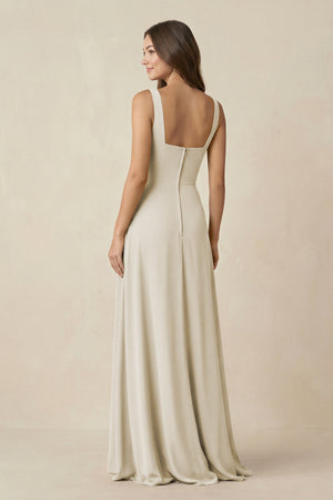 Square Neck A-Line Bridesmaid Dress With Slit in Dove Gray - SHE IS ME BRIDESMAID DRESSES