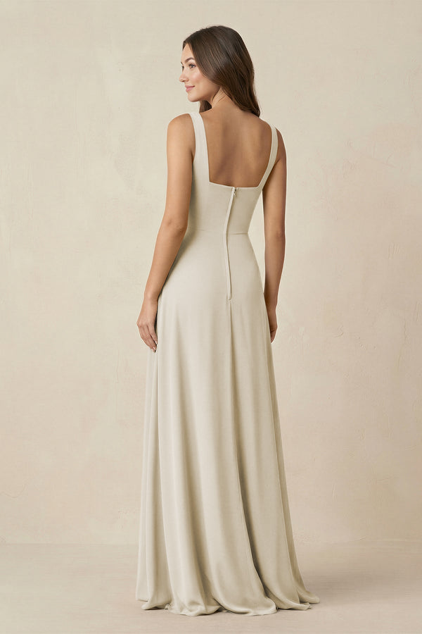 Square Neck A-Line Bridesmaid Dress With Slit in Dove Gray - SHE IS ME BRIDESMAID DRESSES