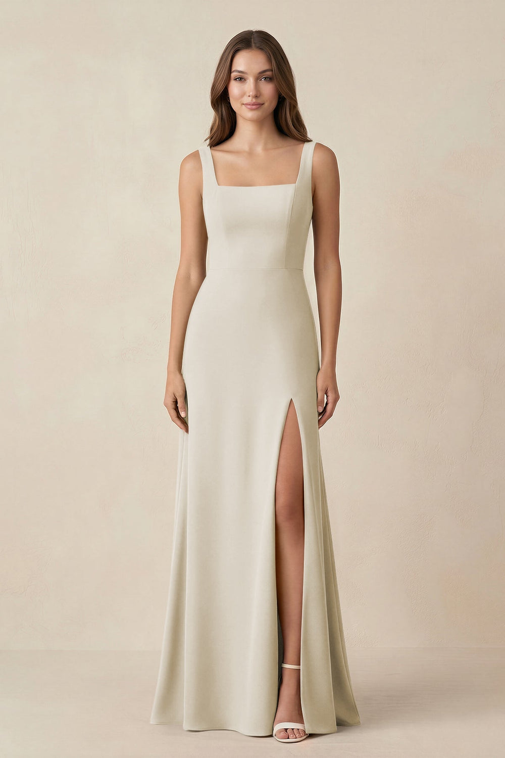 Square Neck A-Line Bridesmaid Dress With Slit in Dove Gray - KISS BRIDAL BRIDESMAID DRESSES