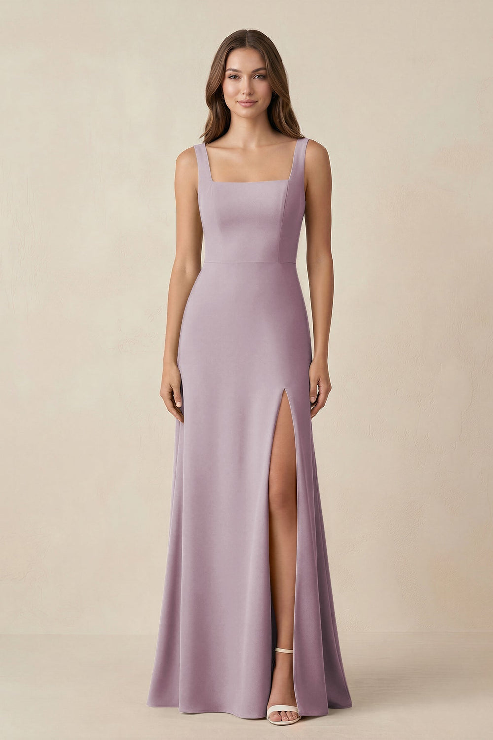 Square Neck A-Line Bridesmaid Dress With Slit in Dusk - KISS BRIDAL BRIDESMAID DRESSES
