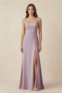 Square Neck A-Line Bridesmaid Dress With Slit in Dusk - SHE IS ME BRIDESMAID DRESSES