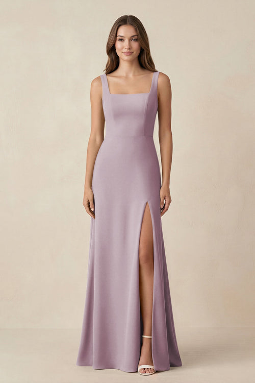 Square Neck A-Line Bridesmaid Dress With Slit in Dusk - SHE IS ME BRIDESMAID DRESSES