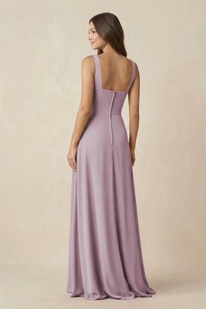 Square Neck A-Line Bridesmaid Dress With Slit in Dusk - SHE IS ME BRIDESMAID DRESSES