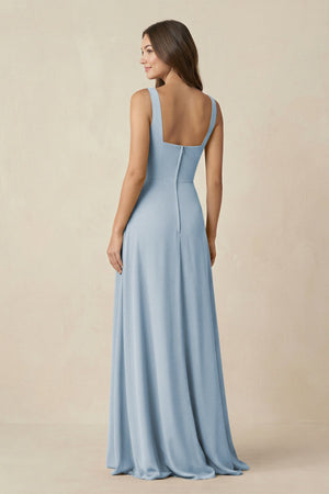 Square Neck A-Line Bridesmaid Dress With Slit in Dusty Blue - SHE IS ME BRIDESMAID DRESSES