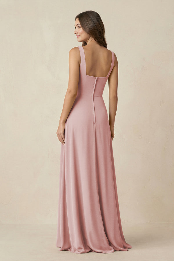Square Neck A-Line Bridesmaid Dress With Slit in Dusty Rose - SHE IS ME BRIDESMAID DRESSES