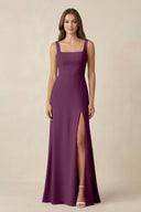 Square Neck A-Line Bridesmaid Dress With Slit in Fig - SHE IS ME BRIDESMAID DRESSES