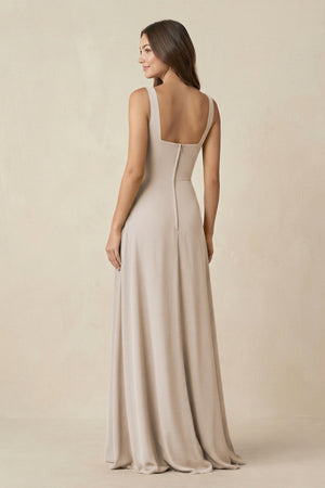 Square Neck A-Line Bridesmaid Dress With Slit in Frost - SHE IS ME BRIDESMAID DRESSES