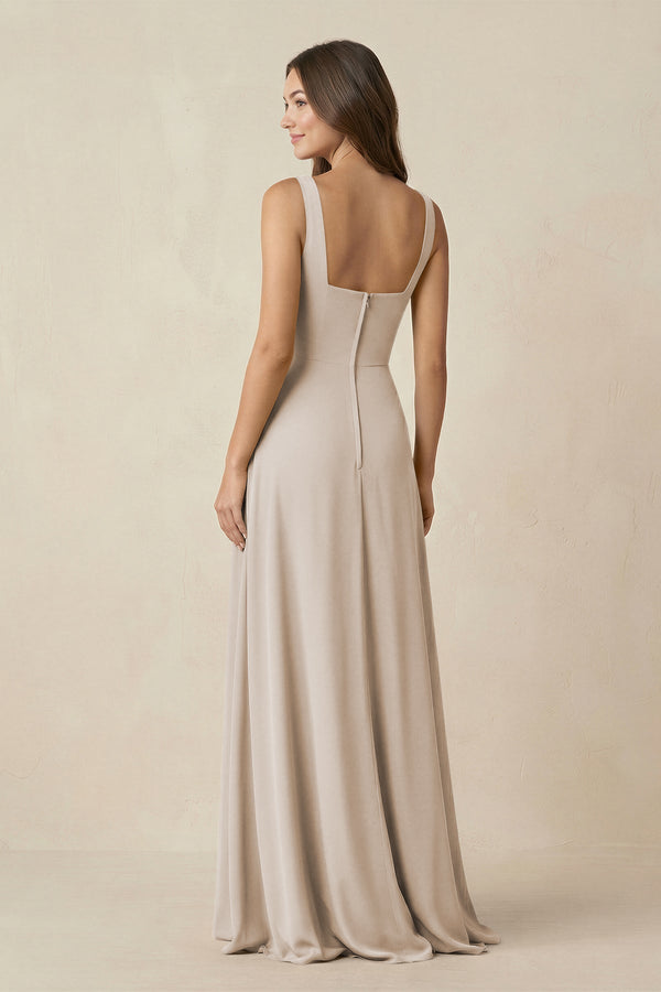 Square Neck A-Line Bridesmaid Dress With Slit in Frost - SHE IS ME BRIDESMAID DRESSES