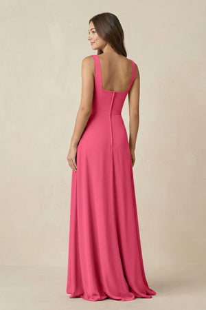 Square Neck A-Line Bridesmaid Dress With Slit in Fuchsia - SHE IS ME BRIDESMAID DRESSES