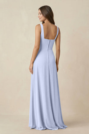 Square Neck A-Line Bridesmaid Dress With Slit in Ice - SHE IS ME BRIDESMAID DRESSES