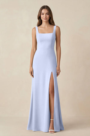 Square Neck A-Line Bridesmaid Dress With Slit in Ice - SHE IS ME BRIDESMAID DRESSES