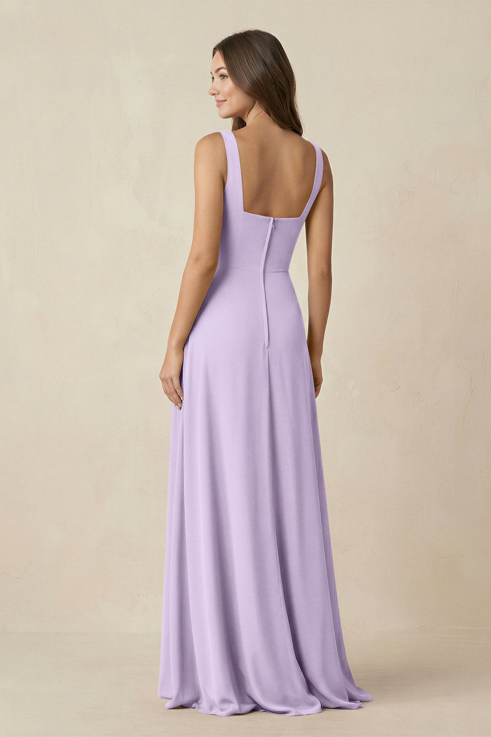 Square Neck A-Line Bridesmaid Dress With Slit in Lavender - KISS BRIDAL BRIDESMAID DRESSES