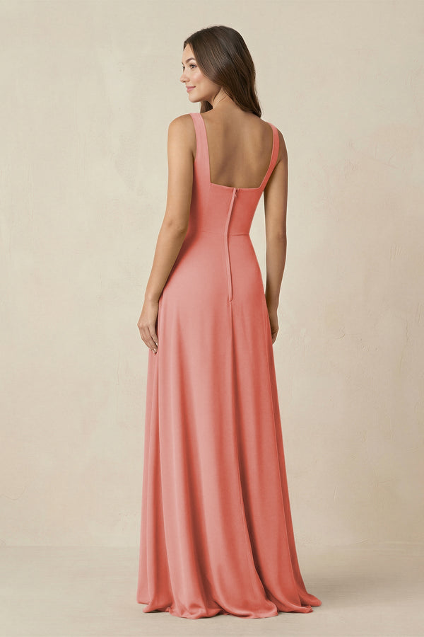 Square Neck A-Line Bridesmaid Dress With Slit in Mulberry - SHE IS ME BRIDESMAID DRESSES
