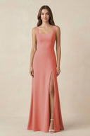 Square Neck A-Line Bridesmaid Dress With Slit in Mulberry - SHE IS ME BRIDESMAID DRESSES