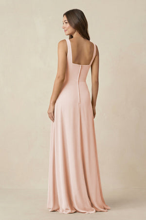 Square Neck A-Line Bridesmaid Dress With Slit in Pale Blush - SHE IS ME BRIDESMAID DRESSES