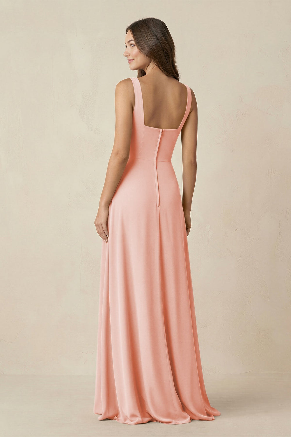 Square Neck A-Line Bridesmaid Dress With Slit in Rose Petal - KISS BRIDAL BRIDESMAID DRESSES