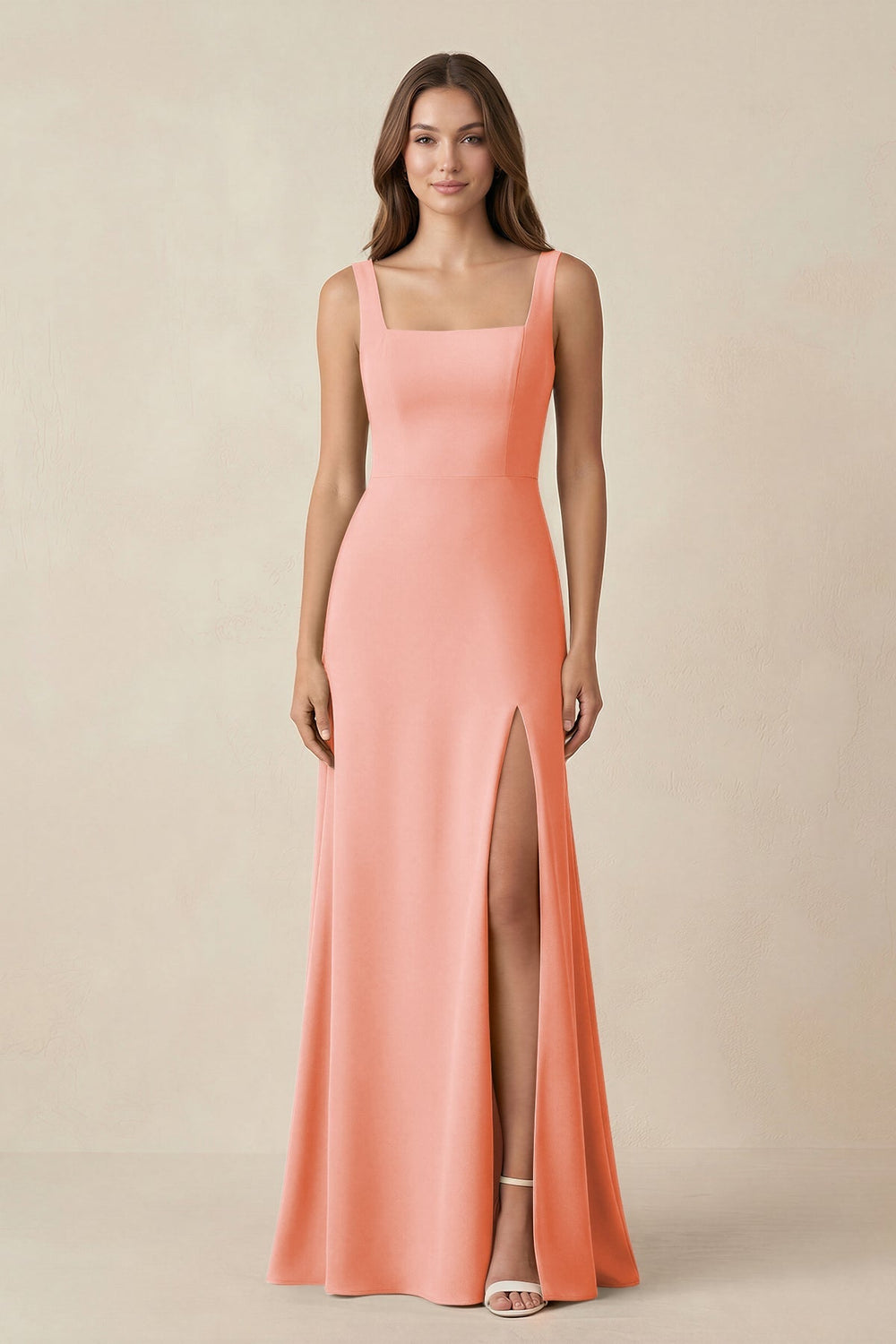 Square Neck A-Line Bridesmaid Dress With Slit in Rosette - KISS BRIDAL BRIDESMAID DRESSES